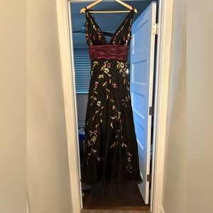 Jovani black gown with flower detailing. Size 10.